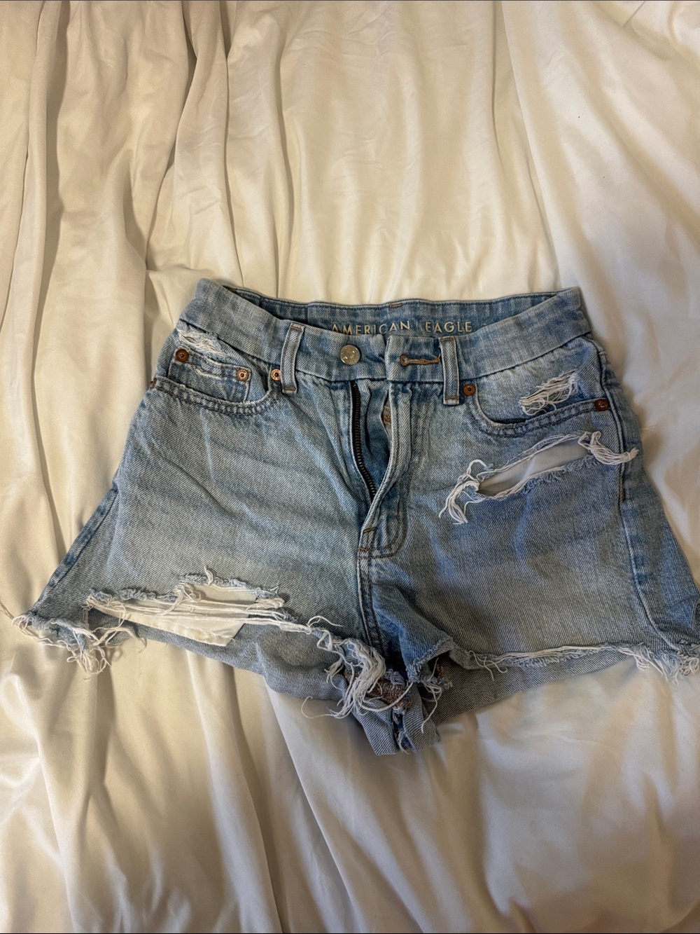 American Eagle Outfitters Light Wash Distressed Denim Shorts